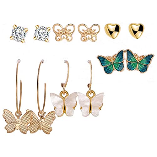 Combo of 15 Pair Enamelled Gold Plated Butterfly Crystal Studs and hoop Earrings