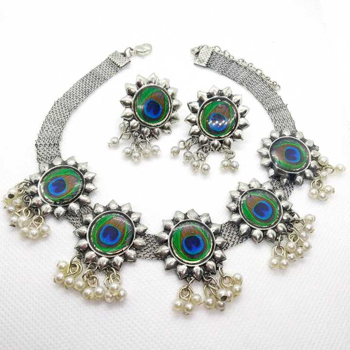 Antique Peacock Choker with Earrings
