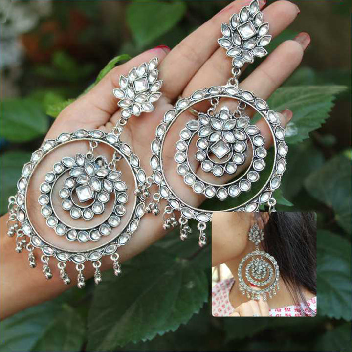 Oxidised Kundan Beads Dangler Hoop Earrings