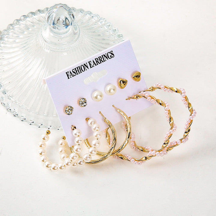 Vembley Combo 6 Pairs Fashion Gold Plated Crystal Pearl Studs & Big Hoop Earrings Set for Women and Girls