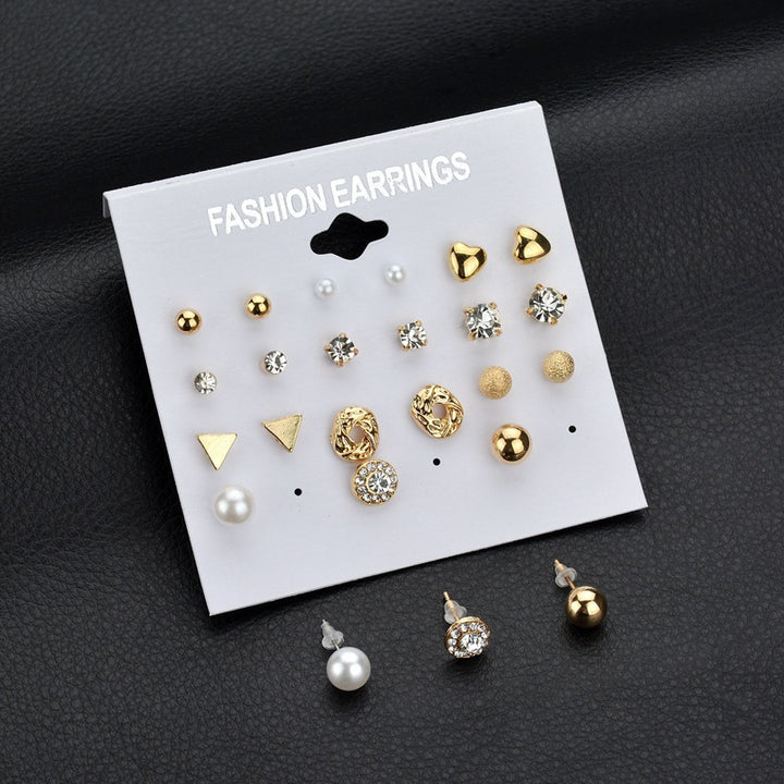 Combo Of 12 Pair Golden Studded Pearl Stud Earrings For Women and Girls