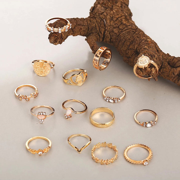 15 Piece Vintage Coin Cross Good Luck Ring Set