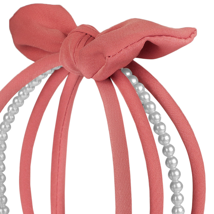 Poppy Pink Plastic Pearl Bow Hairband
