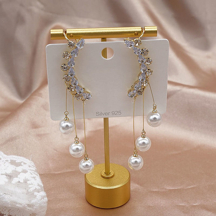 Zircon Ear Cuff With Pearl Tassel Korean Earrings 2Pcs/Set