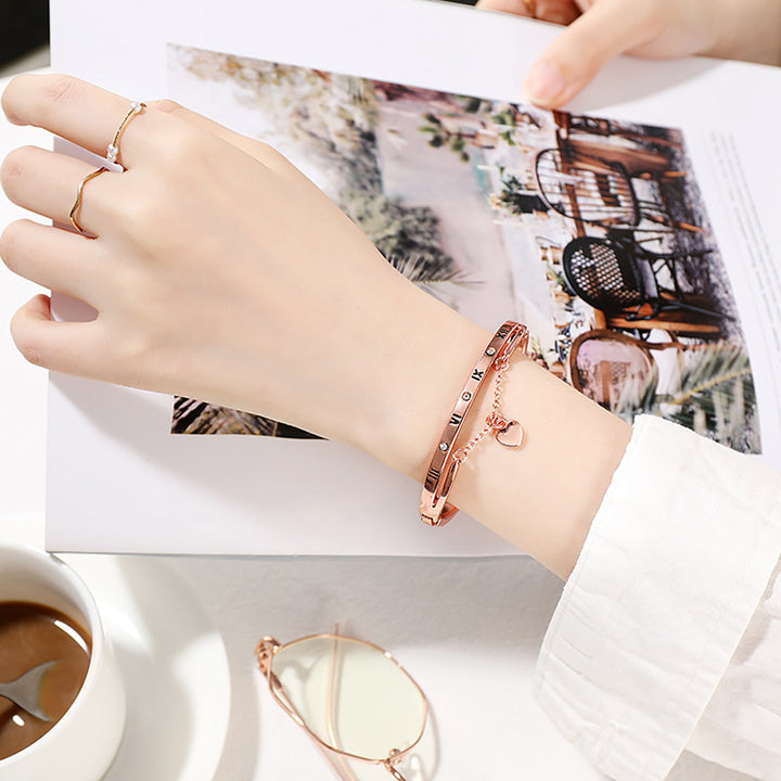 Roman Numerals Heart Charm Bracelet