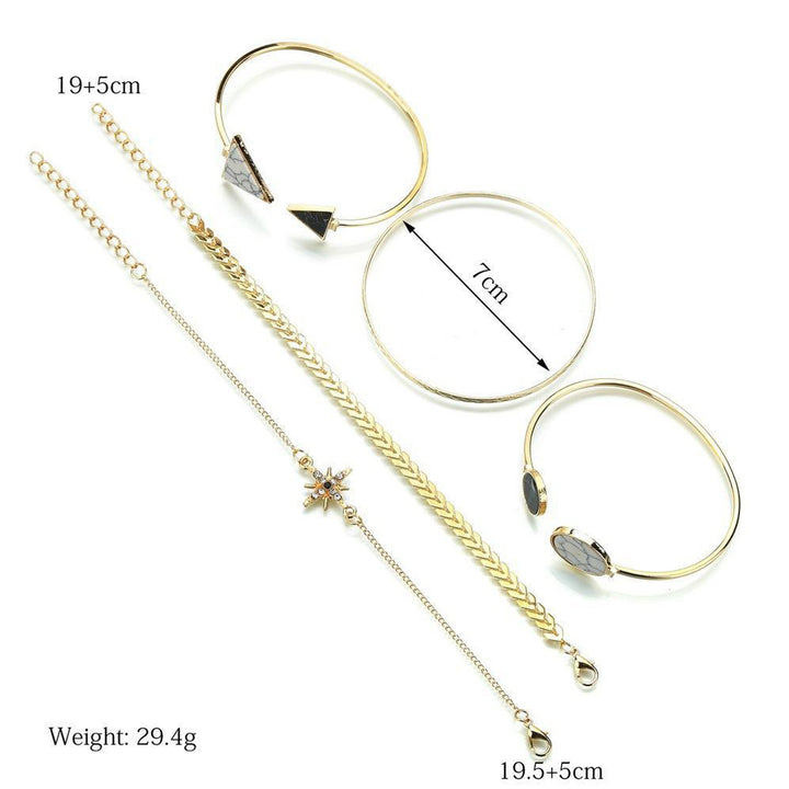 Combo of 5 Geometric Crystals Stacked Bracelets