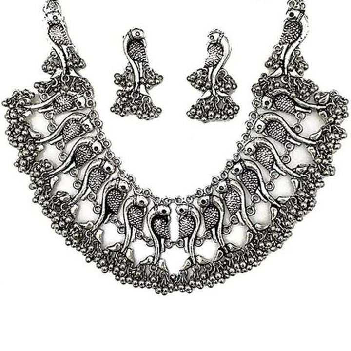 Antique Ghungroo Peacock Choker with Earrings