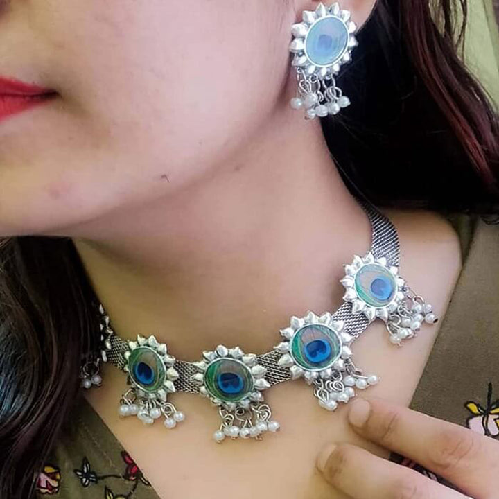 Antique Peacock Choker with Earrings