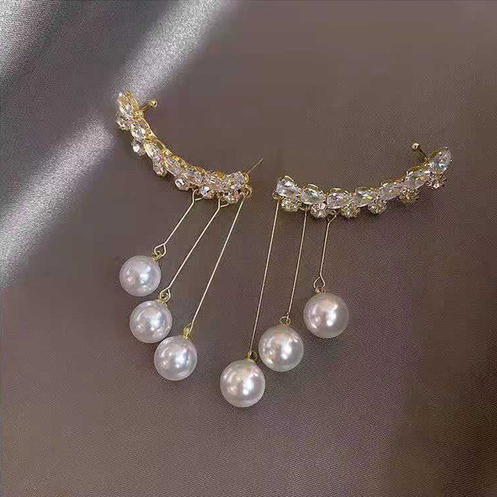 Zircon Ear Cuff With Pearl Tassel Korean Earrings 2Pcs/Set