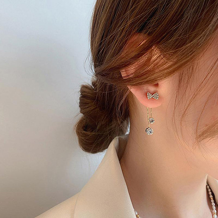 Bowknot Tassel Stud Korean Earrings 2 Pcs/Set