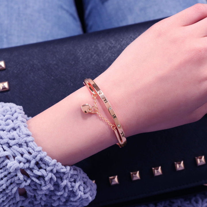 Roman Numerals Heart Charm Bracelet