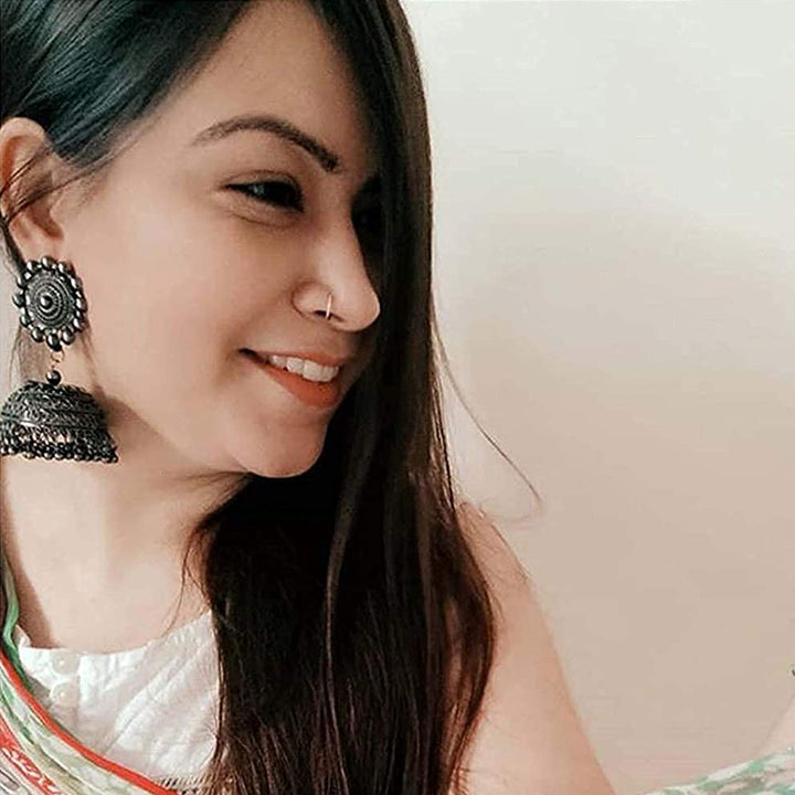Black Silver Toned Dome Shaped Jhumki