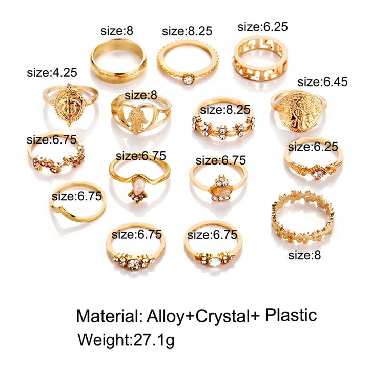 15 Piece Vintage Coin Cross Good Luck Ring Set