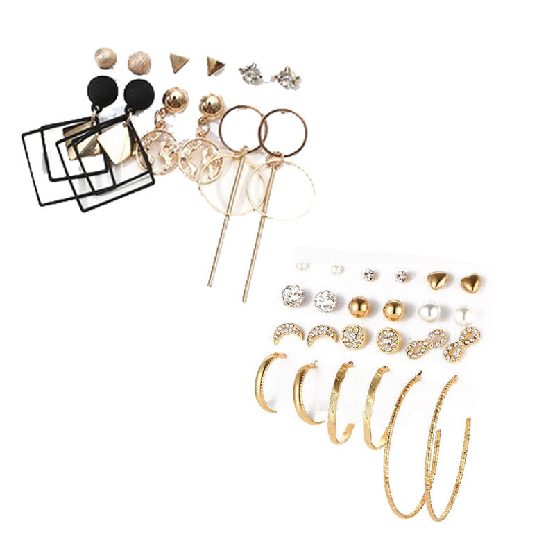 Combo of 18 pair Stud and Hoop Earrings – Vembley