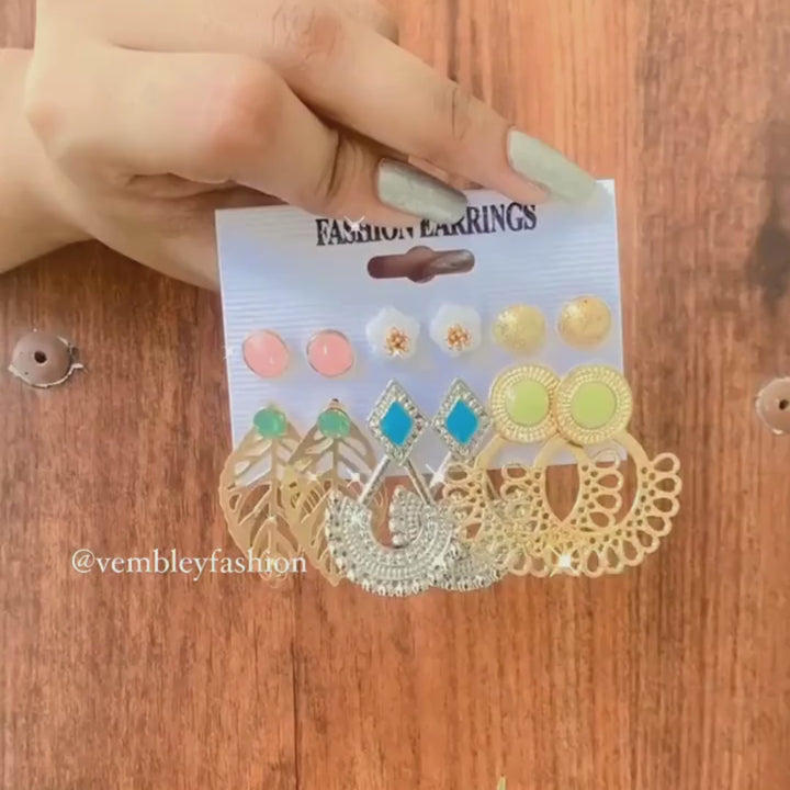 6 Pairs Combo of Floral Studs and Hanging Earrings