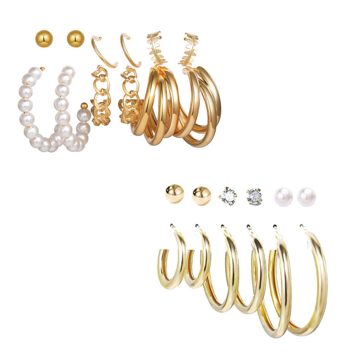 Combo of 12 Pair Lavish Gold Plated Pearl Crystal Studs and big Hoop Earrings