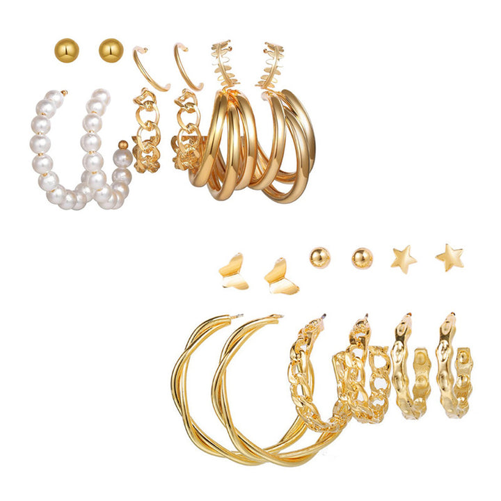 Combo of 12 Pair Attractive Gold Plated Cross hoop, Hoop and Studs Earrings