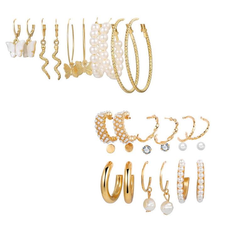 Combo of 14 Pair Stunning Gold Plated Studs and Pearl Hoop Earrings