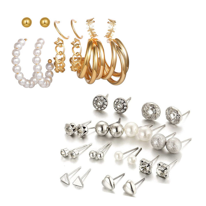 Combo of 18 Pair Gorgeous Silver and Gold Plated Studded Pearl Studs Earrings