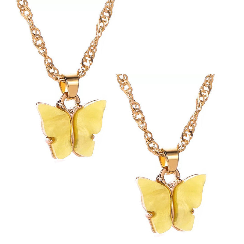 Combo of 2 Stunning Gold Plated Yellow Mariposa Pendant Necklace
