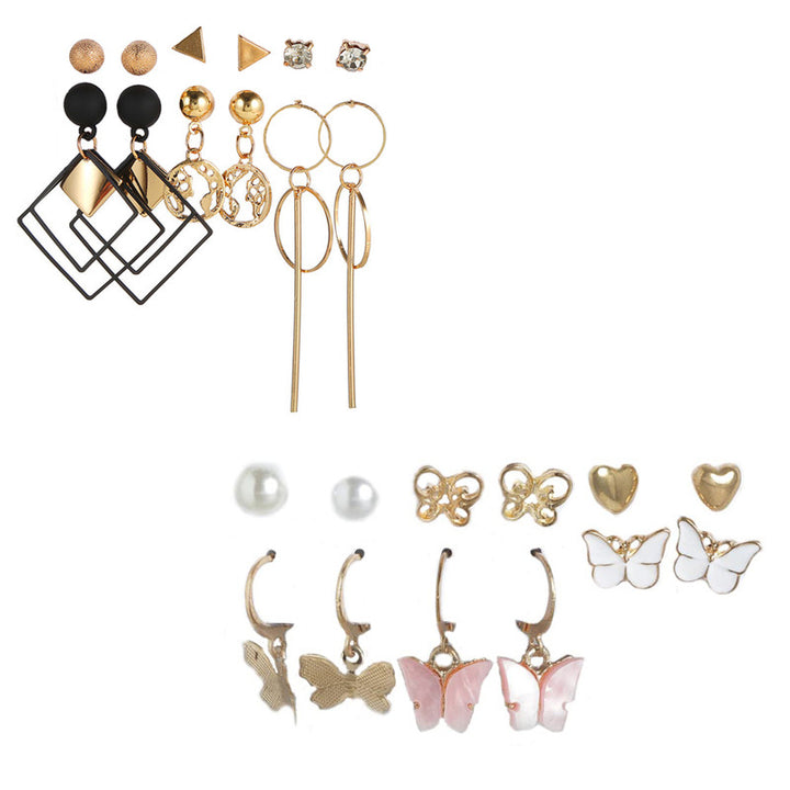 Combo of 12 Pair Lavish Gold Plated Pearl Heart Studs And Hoop Earrings