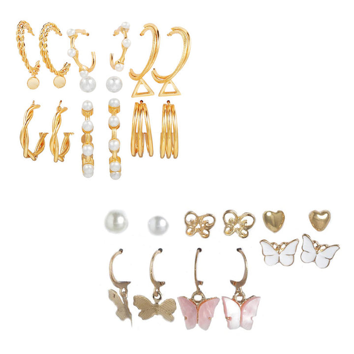 Combo of 15 Pair Lavish Gold Plated Pearl Heart Studs And Hoop Earrings