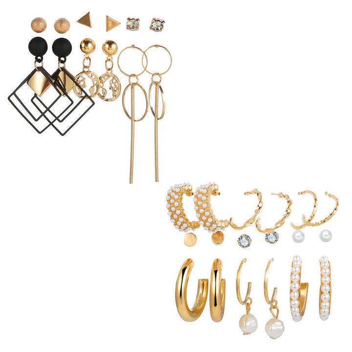 Combo of 15 Pair Stunning Gold Plated Studs and Pearl Hoop Earrings