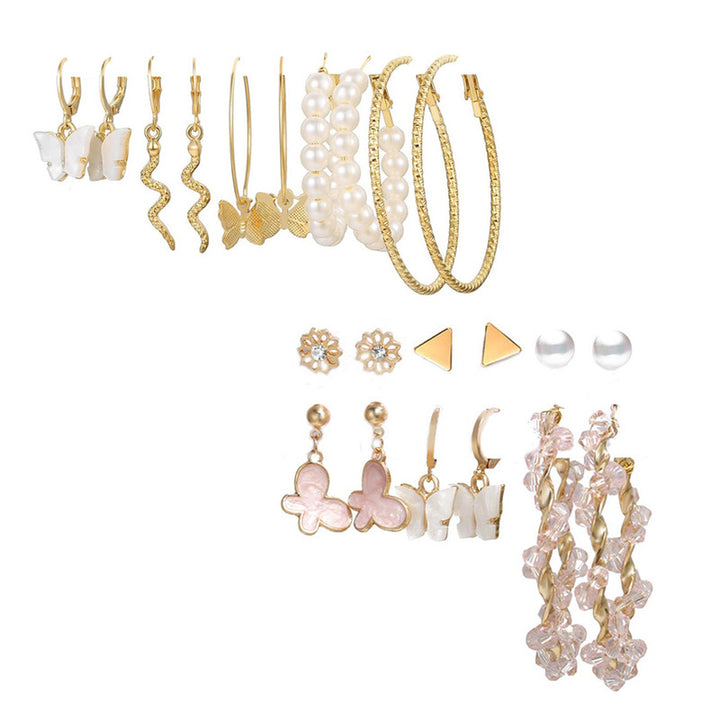 Combo of 11 Pair Attractive Gold Plated Pearl Flower Studs and Hoop Earrings