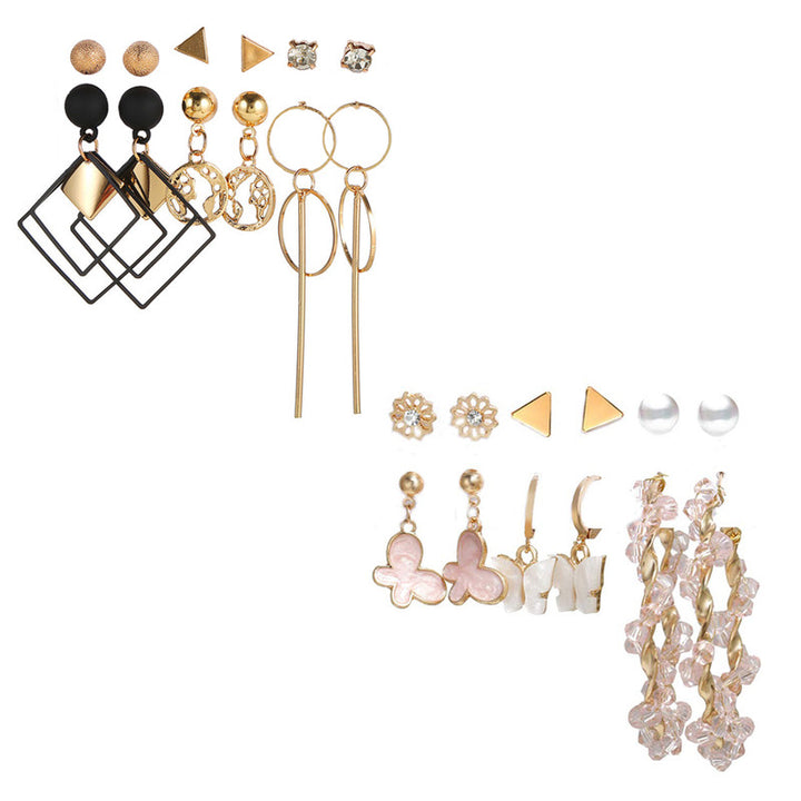 Combo of 12 Pair Attractive Gold Plated Pearl Flower Studs and Hoop Earrings