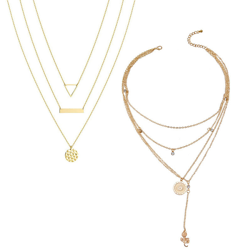 Combo of 2 Beautiful Gold Plated Layered Pendant Necklace For Women and Girls