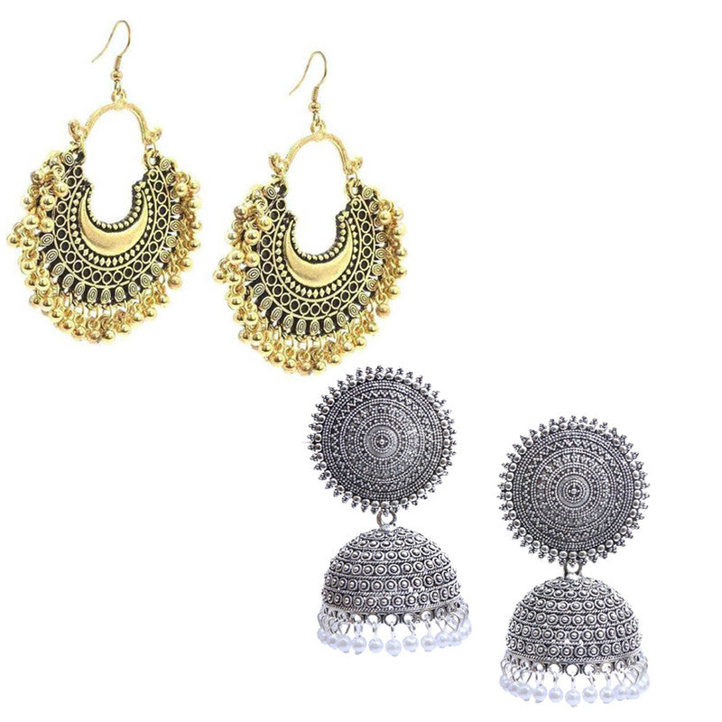 Combo of 2 Pearl stud and Golden Chandbali Earrings For Women and Girls