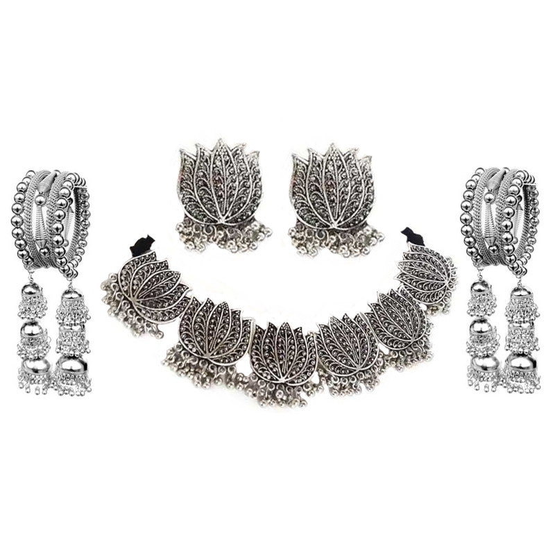 Vembley Combo of Silver Jewelry Set and Haning Bangles Bracelet for women and Girls