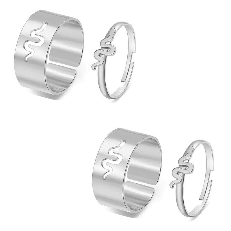 Combo of 2 Gorgeous Silver Plated Snake Couple Ring For Men and Women