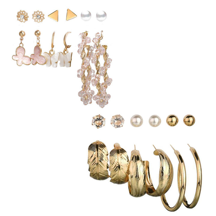 Combo of 12 Pair Stunning Gold Plated Pearl Studs and Hoop Earrings