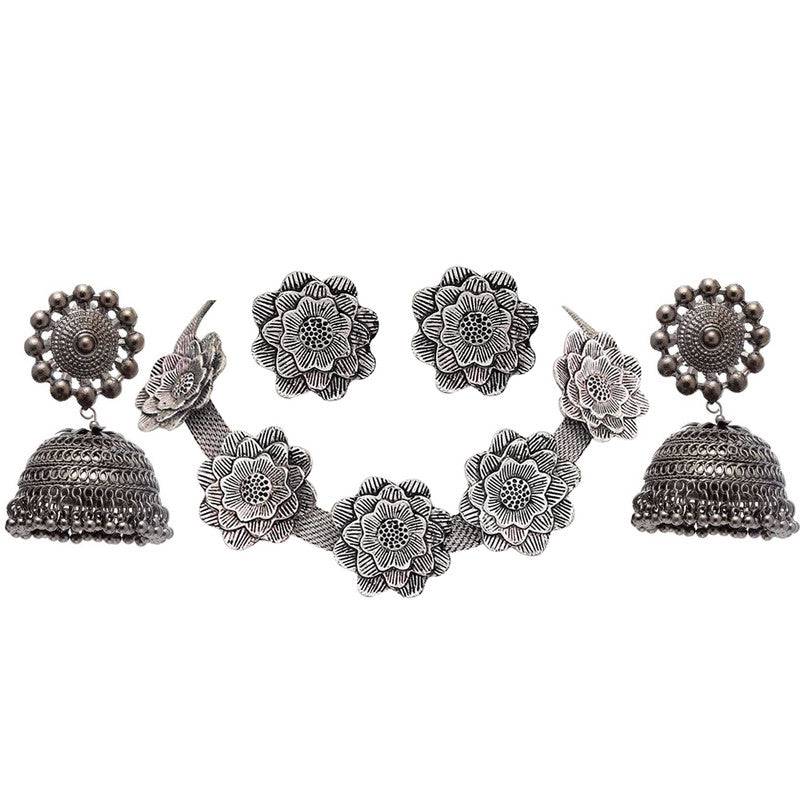 Vembley Combo of Silver Jewelry Set and Jhumki for women and Girls