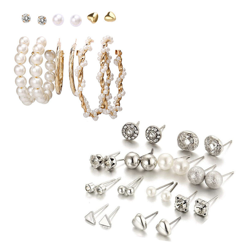 Combo of 18 Pair Gold Plated Studded Pearl Stud Earrings – Vembley