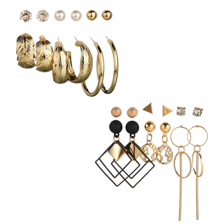 Combo of 12 Pair Gorgeous Gold Plated Studs and Hoop Earrings