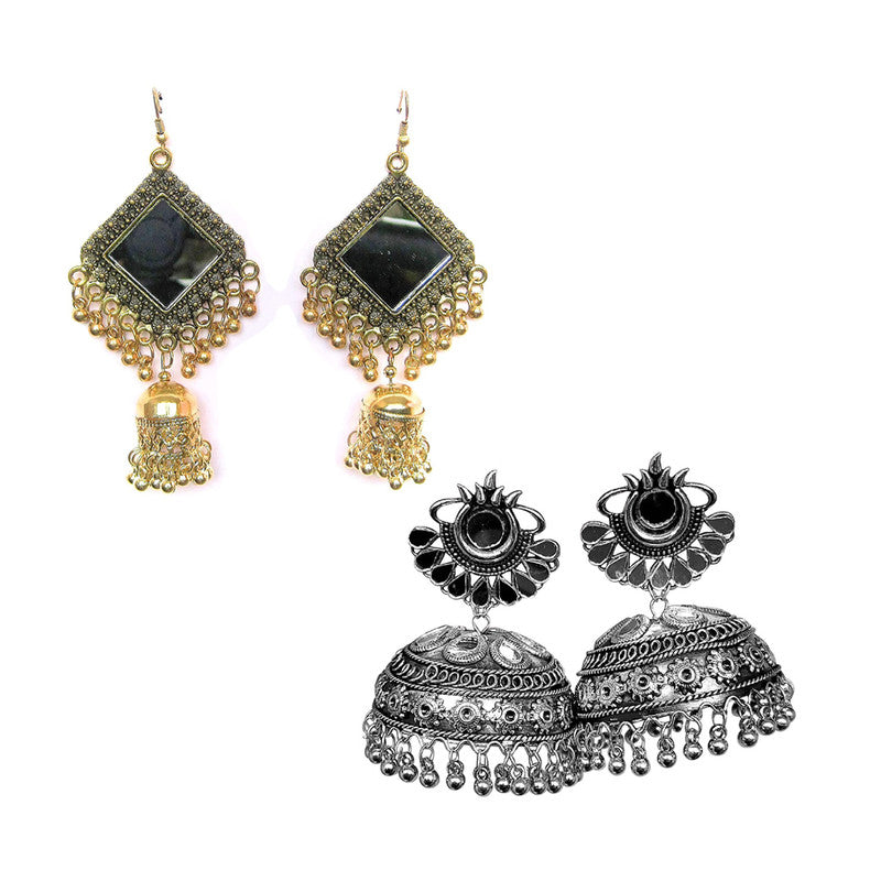 Combo of 2 Afghani Style Big and Square Mirror Jhumki Earrings