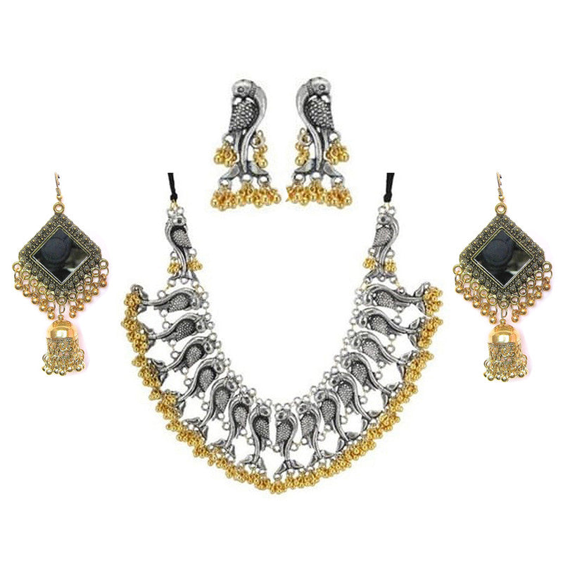 Combo of Silver Peacock Jewelry Set and Mirror Earrings – Vembley