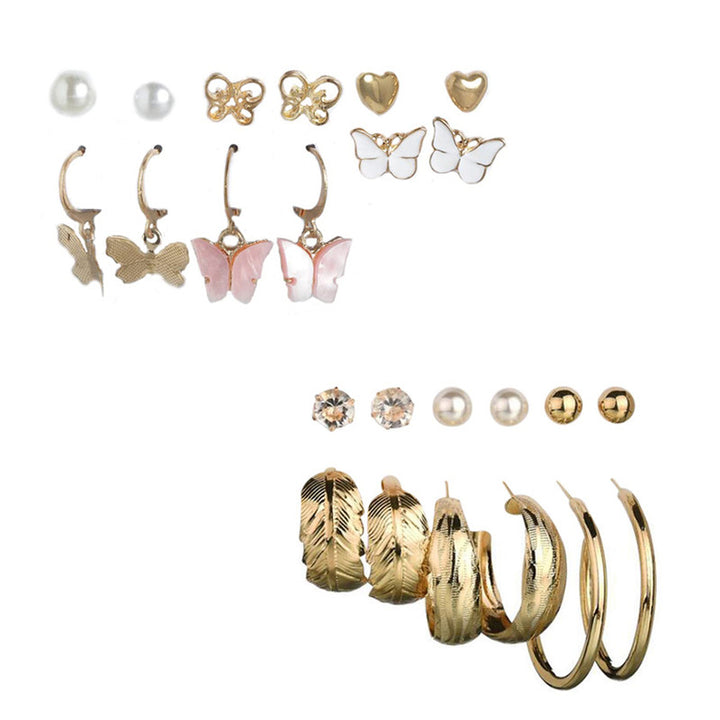 Combo of 12 Pair Stunning Gold Plated Pearl Heart Studs And Hoop Earrings