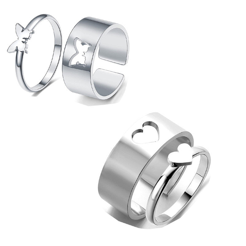 Combo of Silver Heart and Butterfly Couple Ring – Vembley
