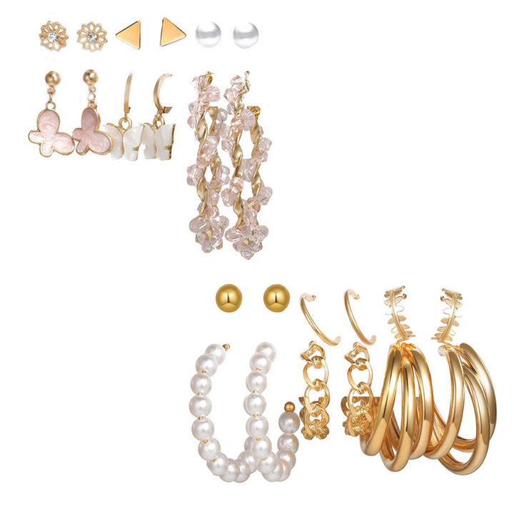 Combo of 12 Pair Lavish Gold-Plated Chain & Pearl Hoop, Hoop and Studs Earrings