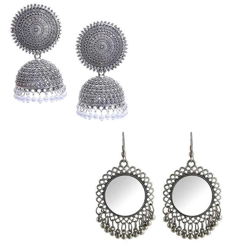 Combo of 2 Mirror Jhumki and Pearl stud Earrings Earrings