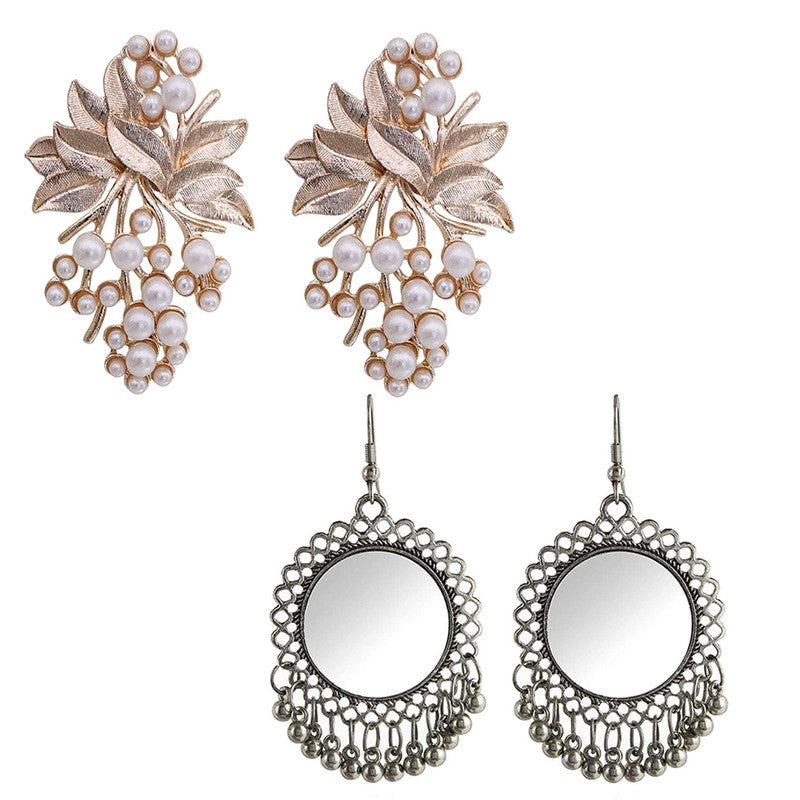 Combo of Mirror Jhumki and Flower Pearl Stud Earrings – Vembley