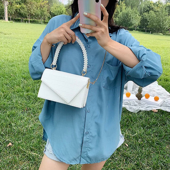 White Pearl Elysian Tote Bag With Chain Sling