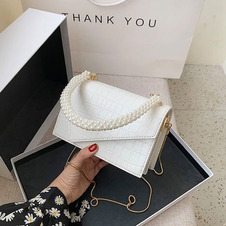 White Pearl Elysian Tote Bag With Chain Sling