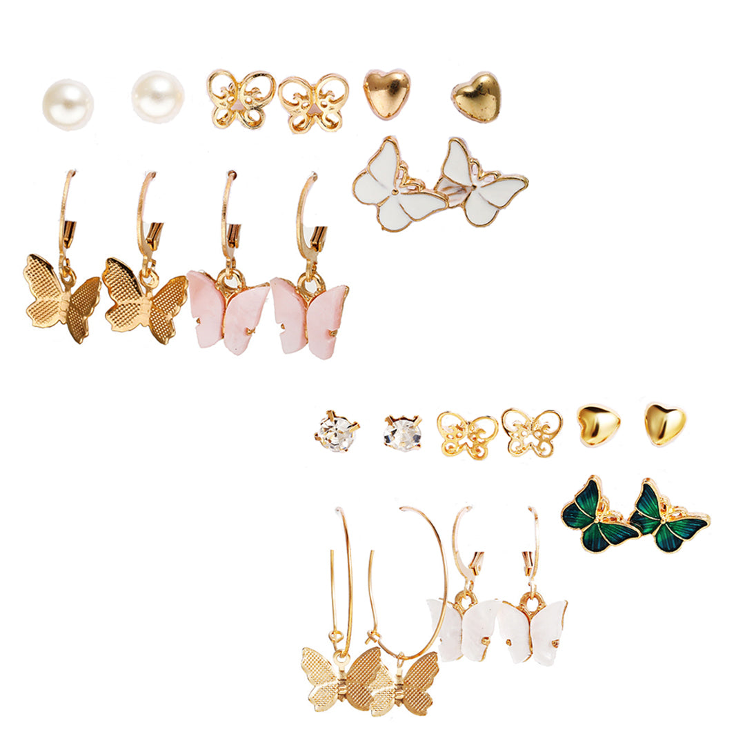 Combo Of 12 Pair Butterfly Studs and Hoop Earrings – Vembley