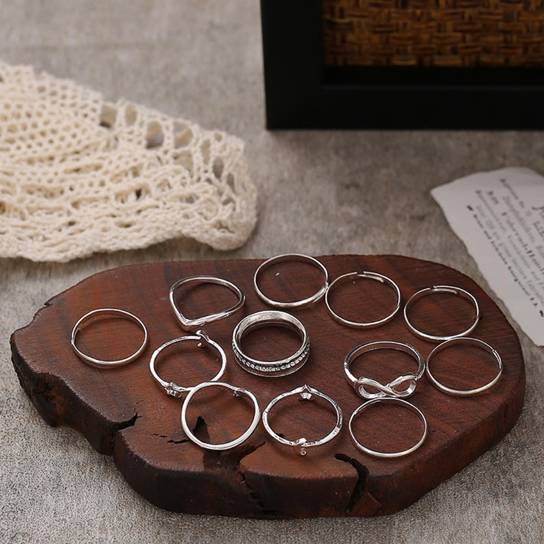Silver Plated Nine Piece Love Infinity Ring Set – Vembley