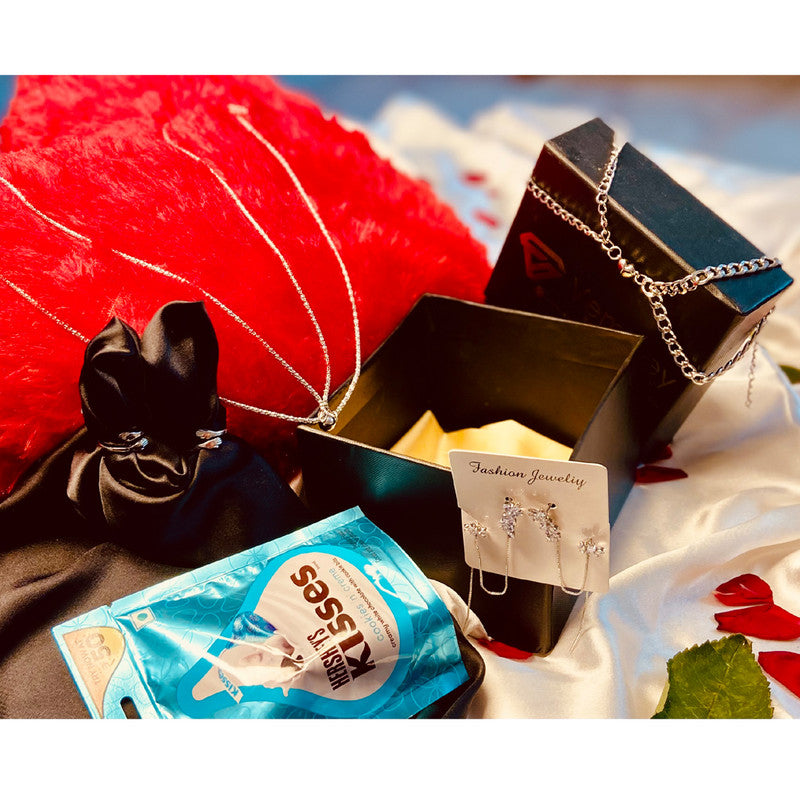 Gift Box of Couple Ball Pendant, Bracelet, Hug Ring and Earrings