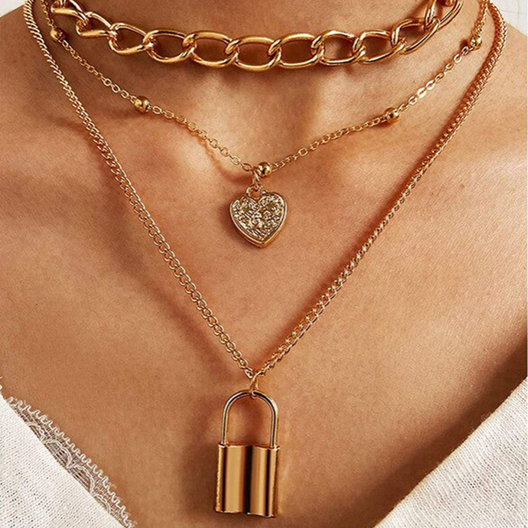 Heart Necklace Padlock Pendant Necklace Gold Long Necklace 